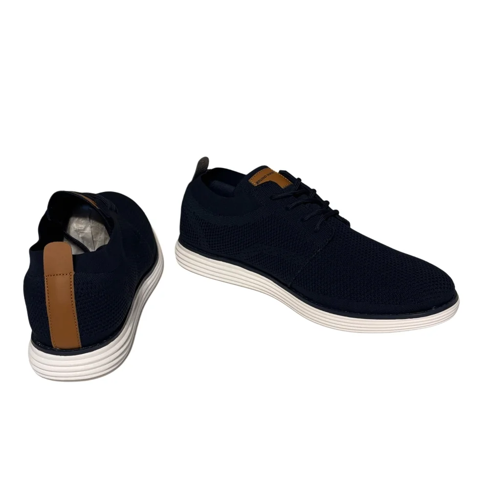 Men's Knit Lace-Up Sneakers in Navy with White Sole